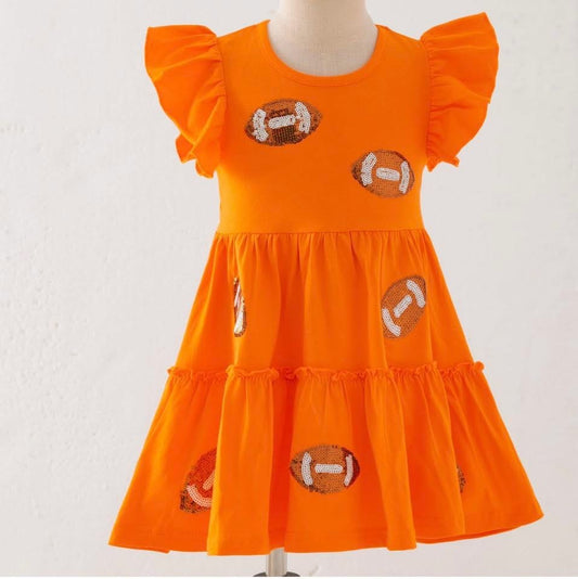Sequin Football Girls Dress By Clover Cottage (Orange)