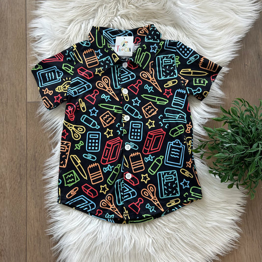 Pre-Order Neon School Supplies Button Up By TwoCan