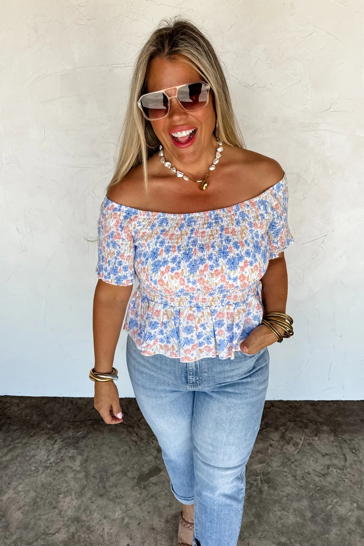 Essie Floral Smocked Top