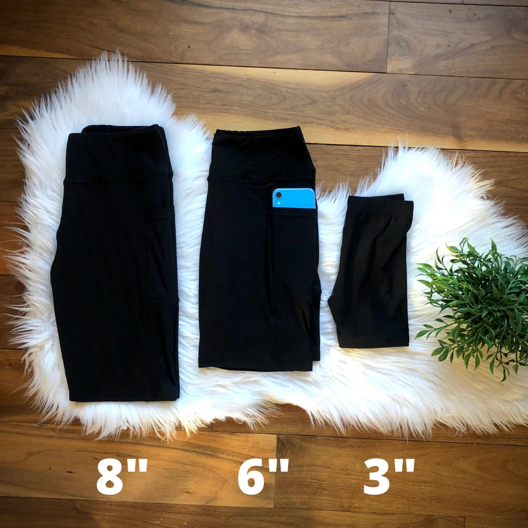 Black Bicycle Shorts with 8” Inseam