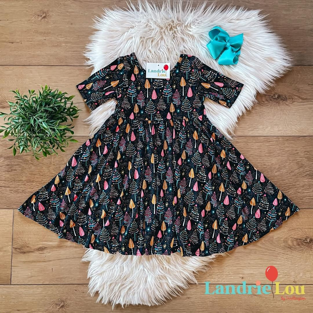 Christmas Lights Scoop Back Twirl Dress by Landrie Lou