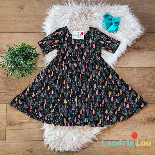 Christmas Lights Scoop Back Twirl Dress by Landrie Lou