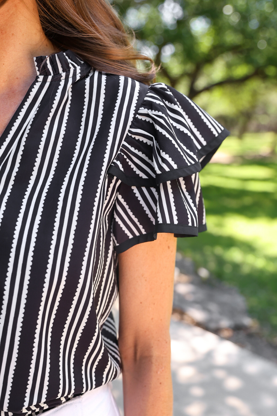 PREORDER- Layla Striped Flutter Sleeve Blouse- Black