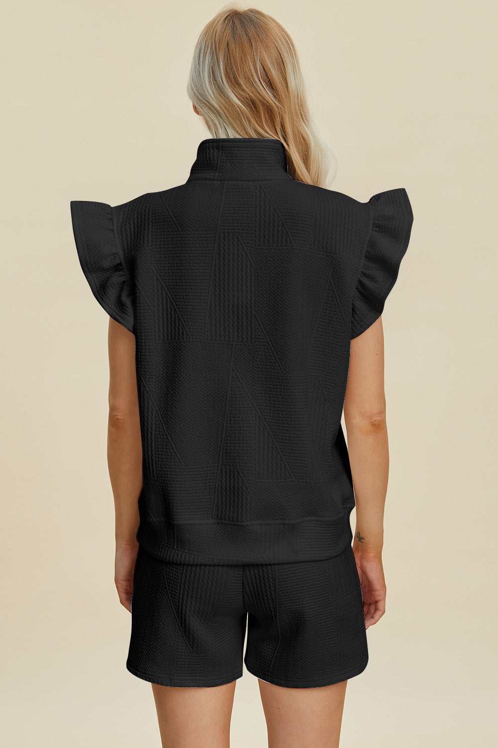 Double Take Textured Flounce Sleeve Top & Shorts Set
