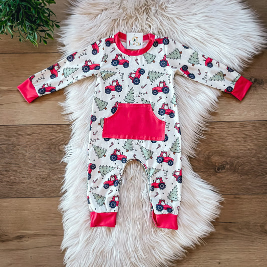 Christmas Tractor Infant Romper by Pete + Lucy