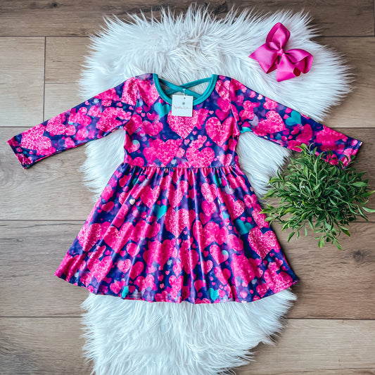 Teal Hearts Dress by Wellie Kate