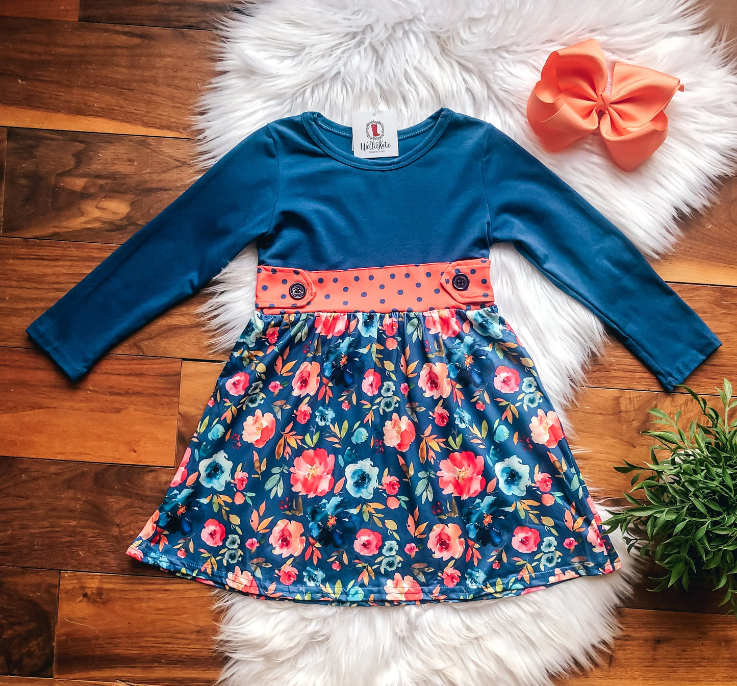 Blue & Orange Floral Dress by Wellie Kate