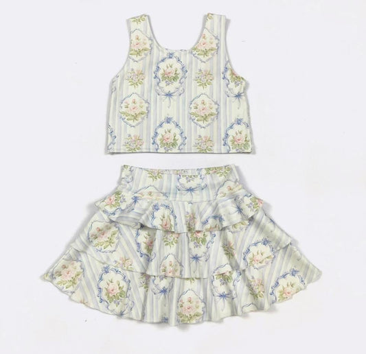 Parisian Blue Ruffle Skort Set By Clover Cottage