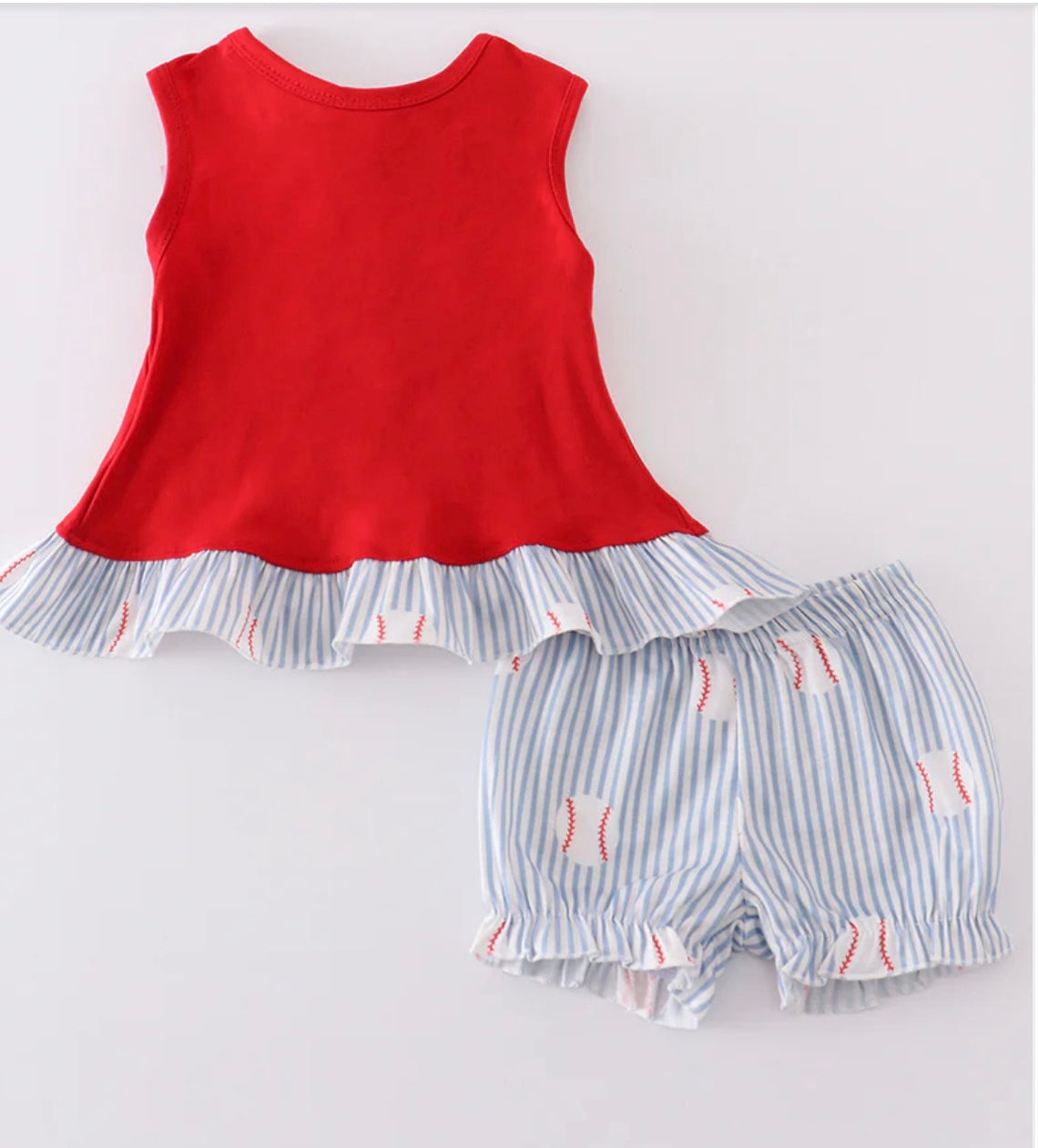 Red Stripe Bow Baseball Bloomer Set