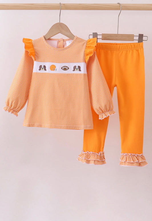 Premium Tennessee Puppy Football Embroidered Ruffle Pants Set