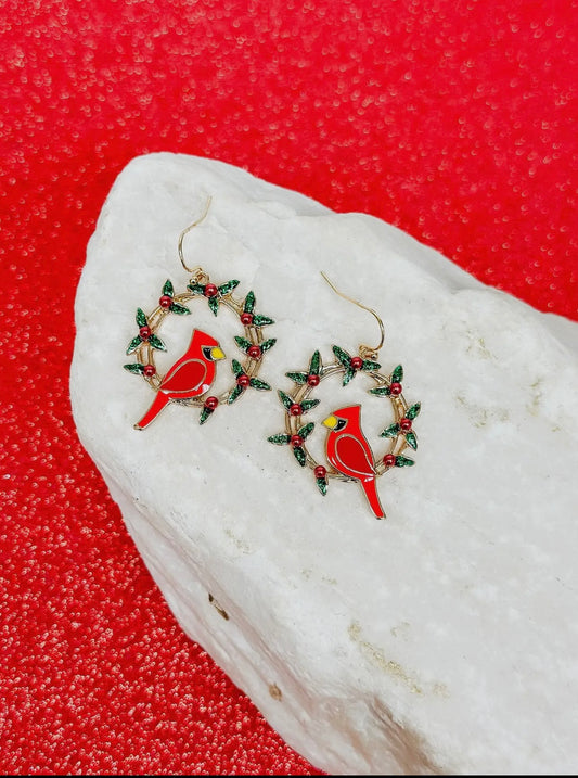 Christmas Cardinal Dangle Earrings