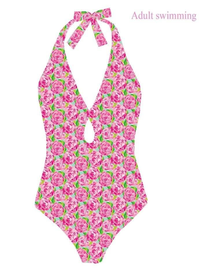 Rose Print Mommy & Me Swim (One Piece)