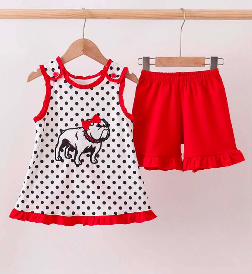 Red Bulldog Appliqué Ruffle Set