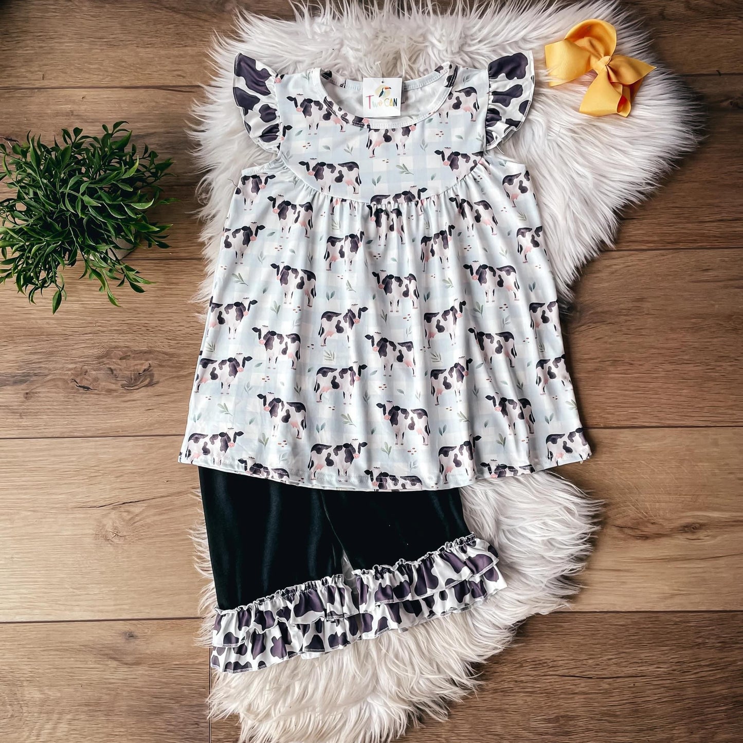 Pre-Order Gingham Cows Short Set by TwoCan