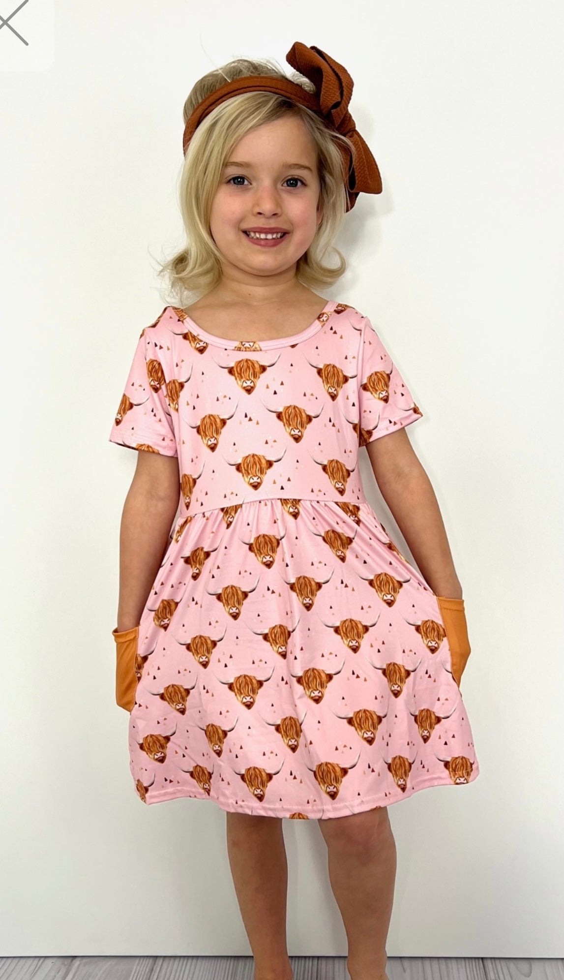 Pinky Highland Girls Dress by Clover Cottage