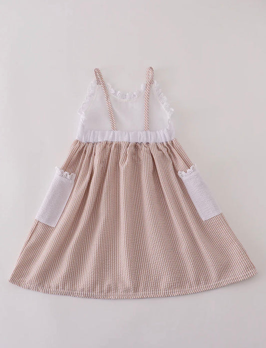 Brown & White Seersucker Striped Dress