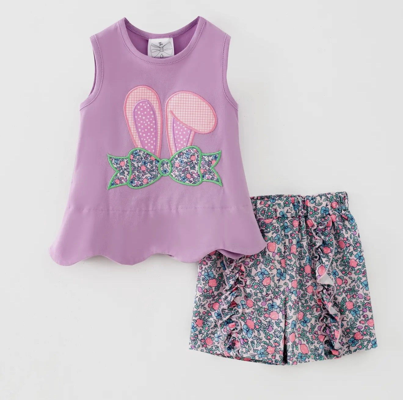 Purple Bunny Appliqué Easter Shorts Set