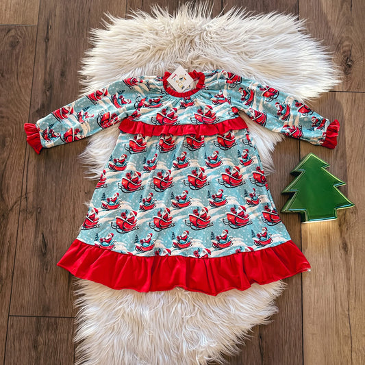 Teal Sleigh Ruffle Dress By TwoCan