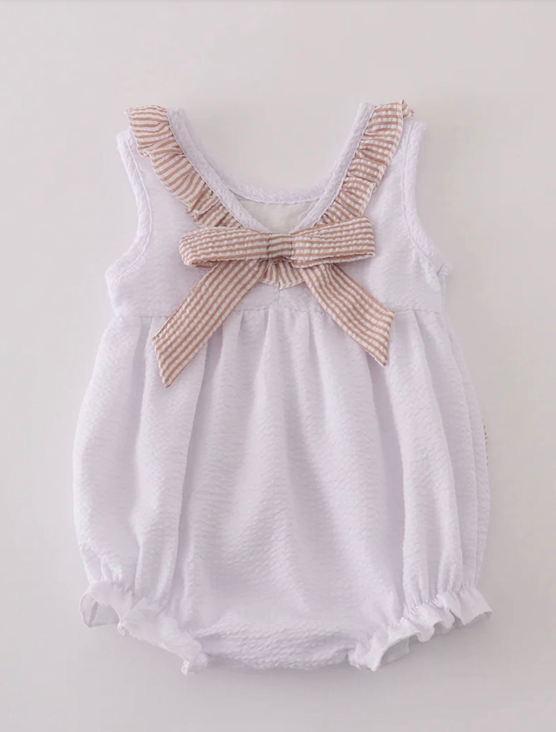 Brown & White Seersucker Ruffle Bubble