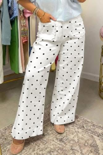 Polka Dot Print Scalloped Patch Pocket Shift Pants