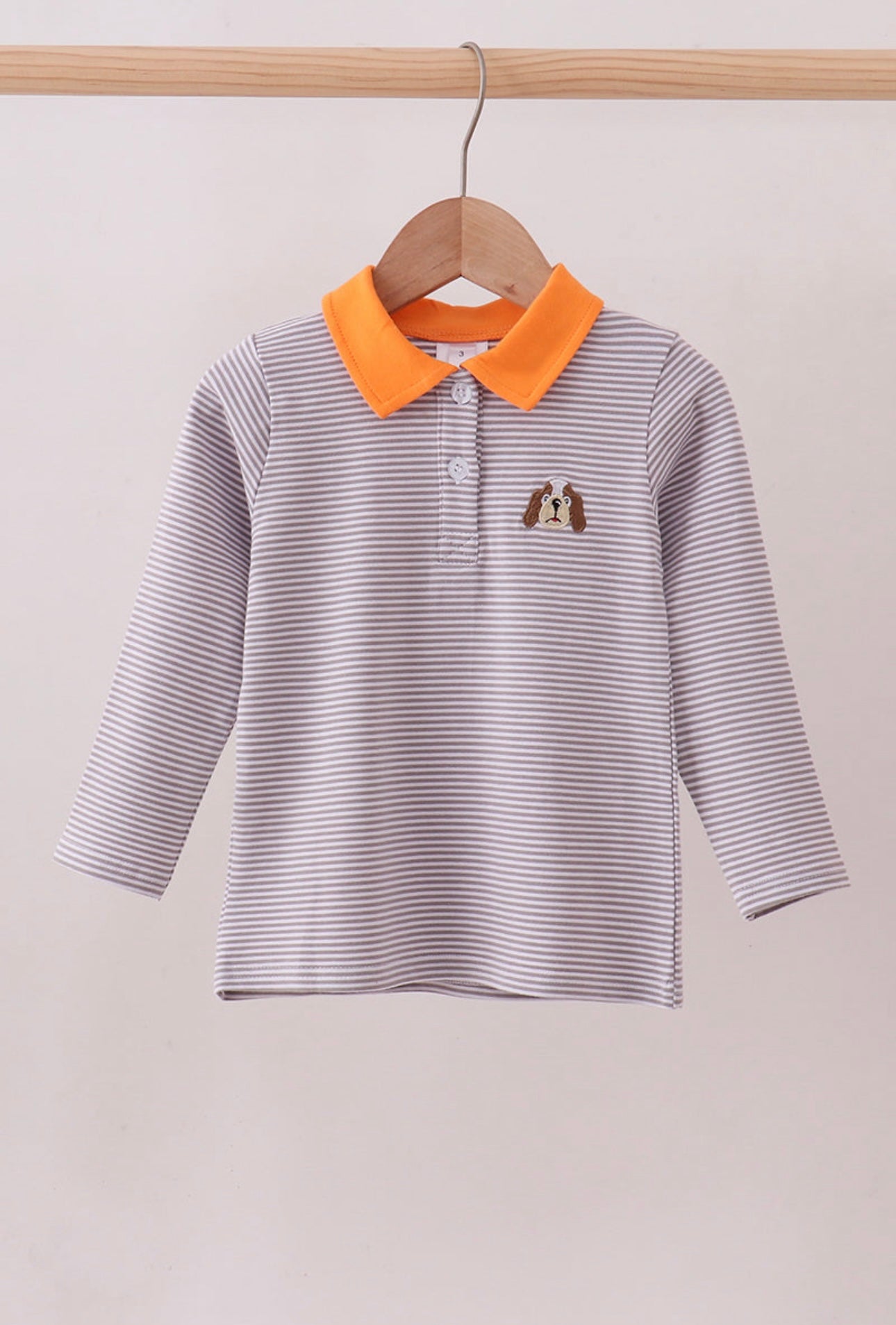 Premium Orange Tennessee Stripe Puppy Embroidered Button Down Shirt By Honeydew
