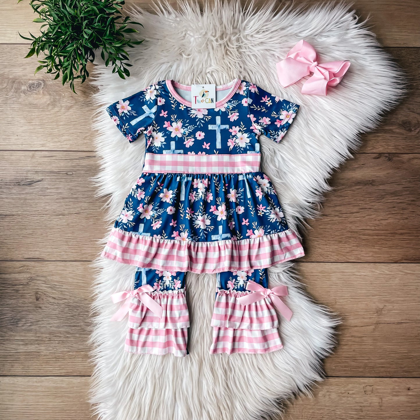 Crosses & Gingham Infant Romper By TwoCan