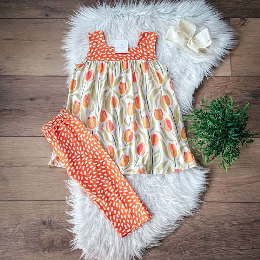 Orange Tulip Capri Set by Wellie Kate