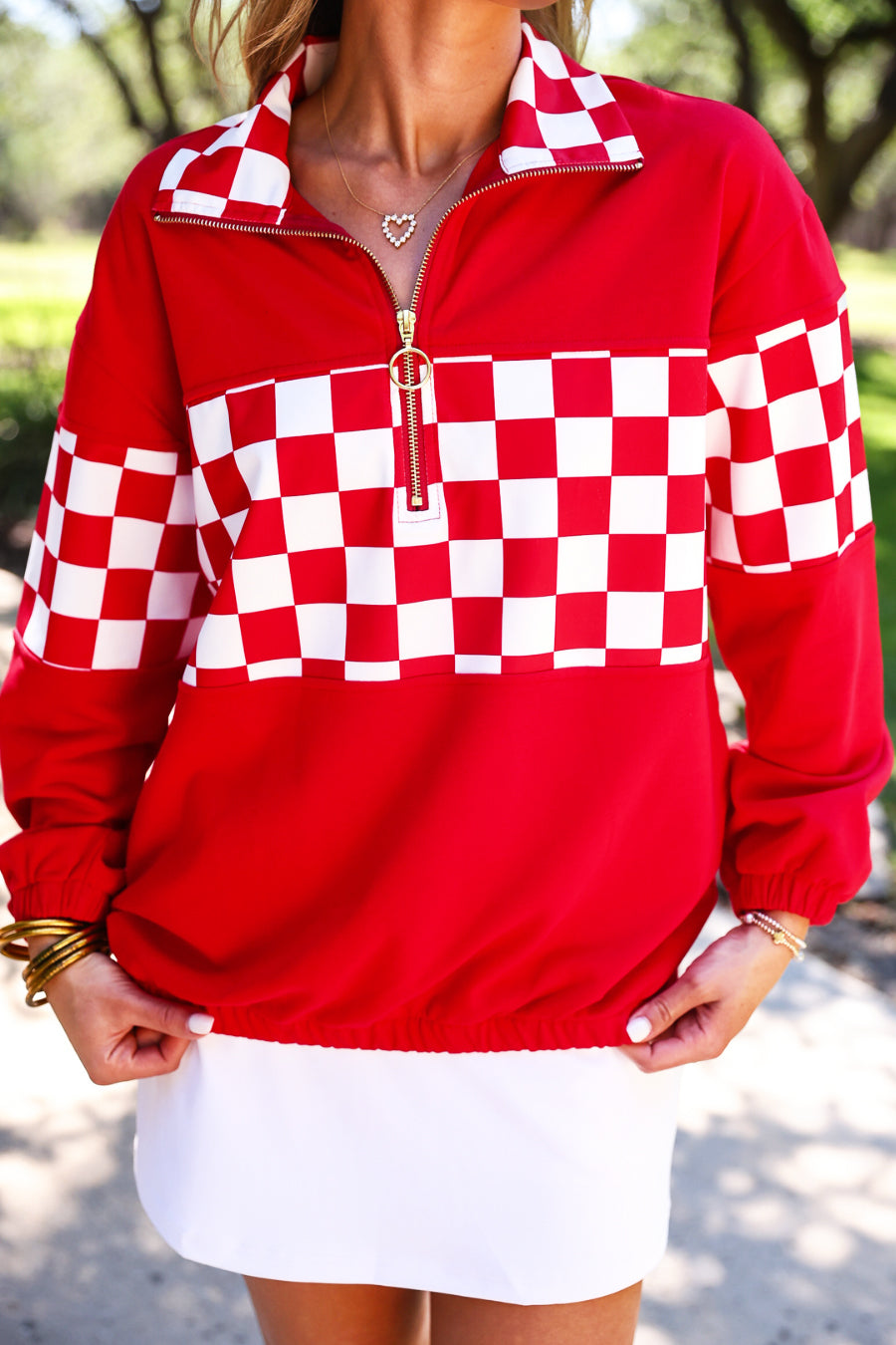 PREORDER- End Zone Checkered Pullover- Red