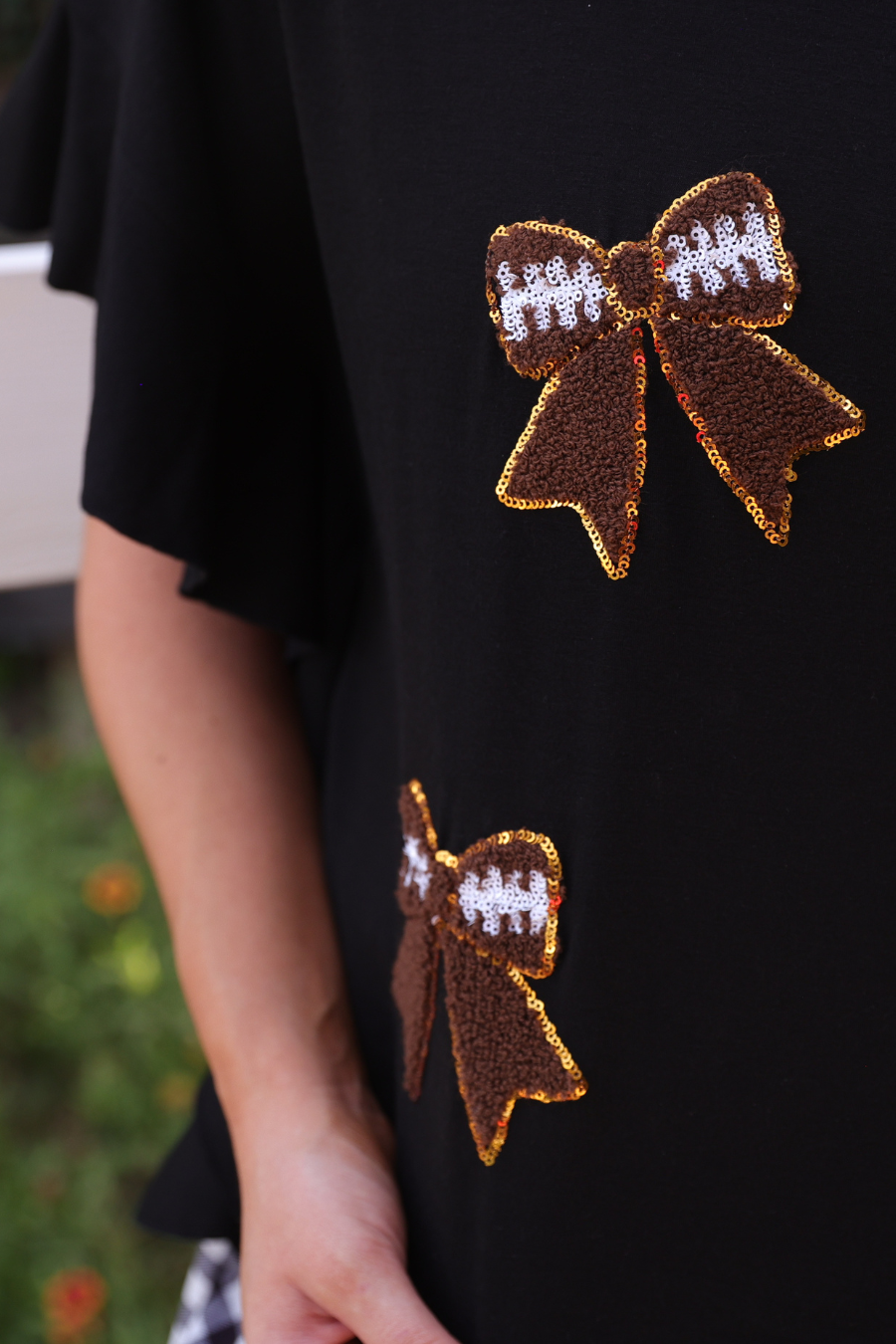 PREORDER- Sideline Sparkle Ruffle Top- Black