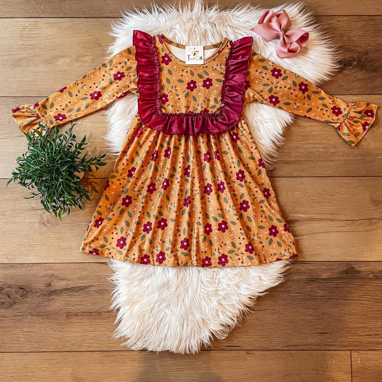 Maroon & Mustard Long Sleeve Dress by TwoCan
