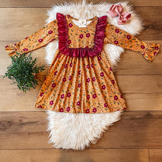 Maroon & Mustard Long Sleeve Dress by TwoCan