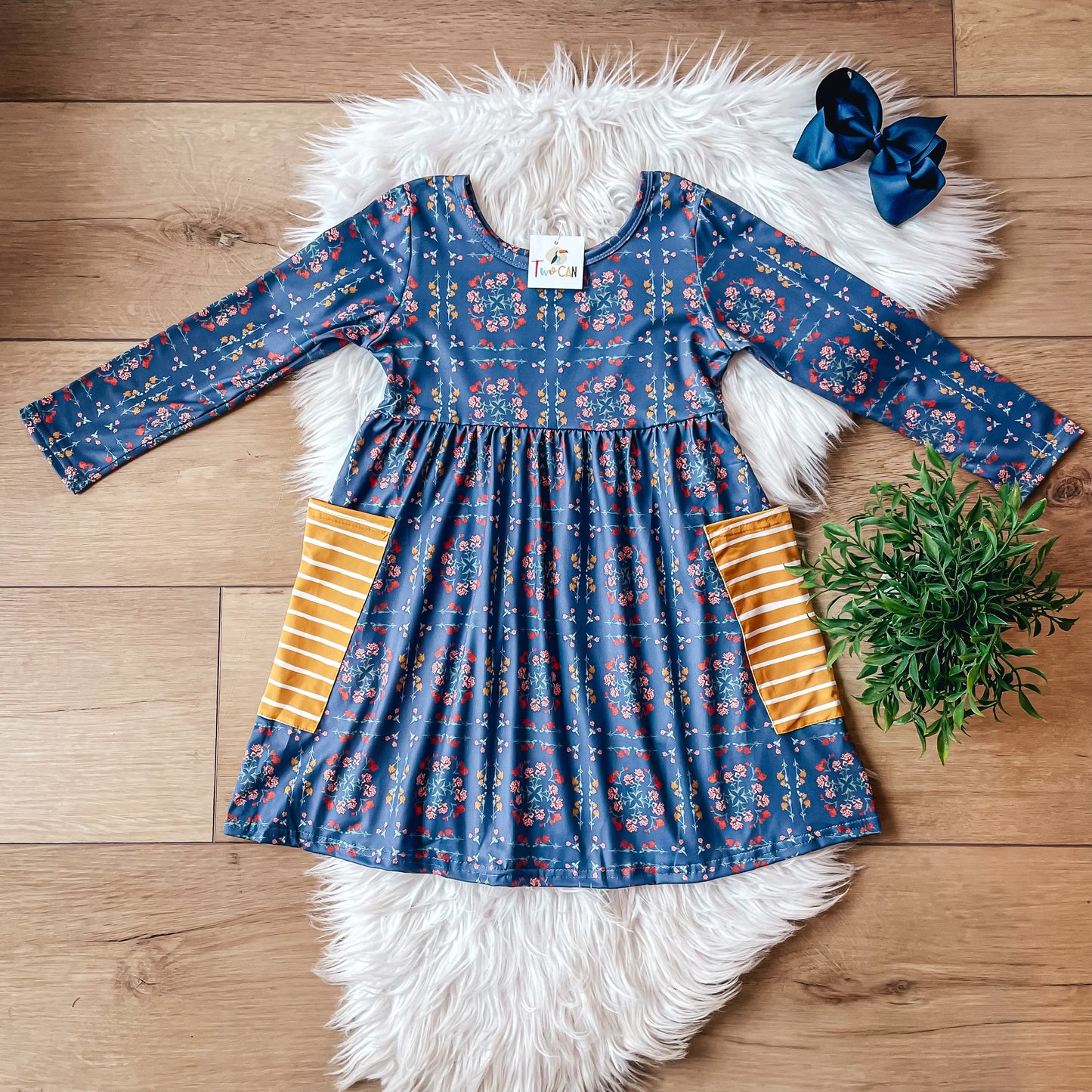 Blue & Mustard Long Sleeve Dress by TwoCan