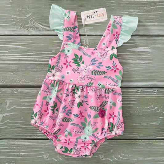 Raspberry Petals Infant Romper By Pete + Lucy