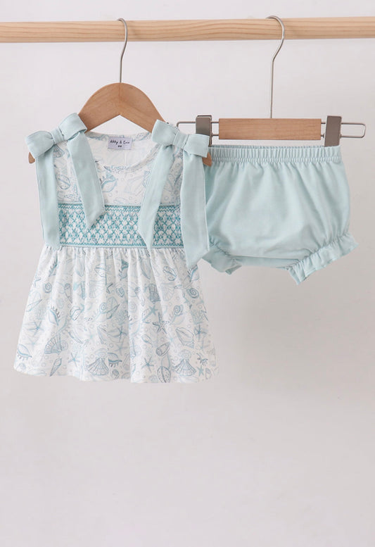 Sea Shell Smocked Bloomer Set