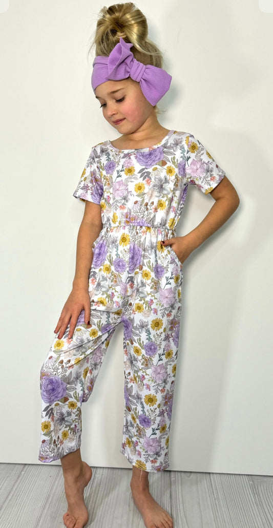 Lilac Rustic Floral Girls Romper