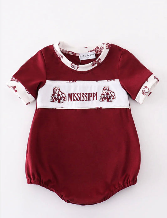 Maroon Mississippi Embroidered Boys Bubble