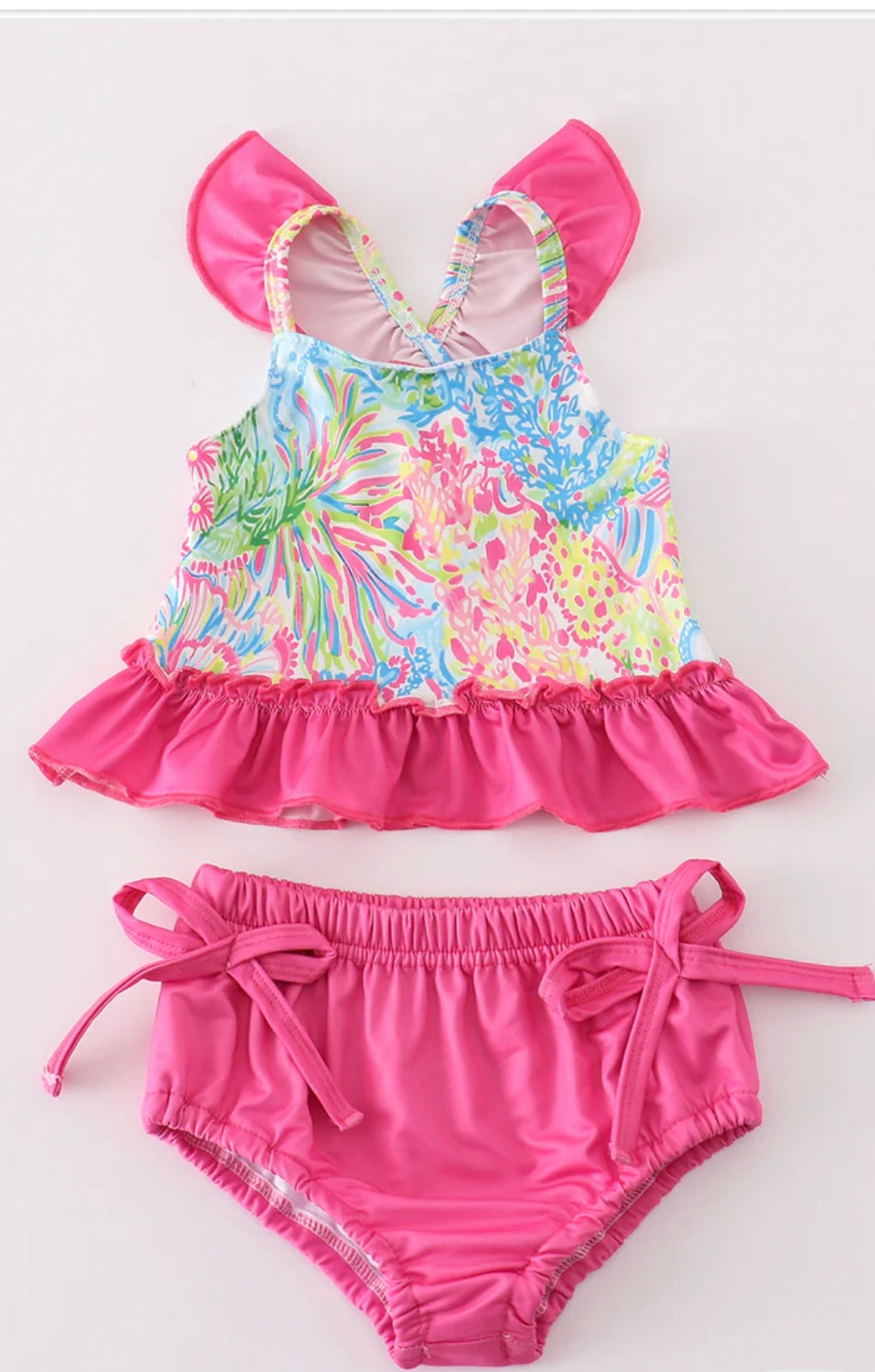 Pink Tropical Floral Girls Swim Set