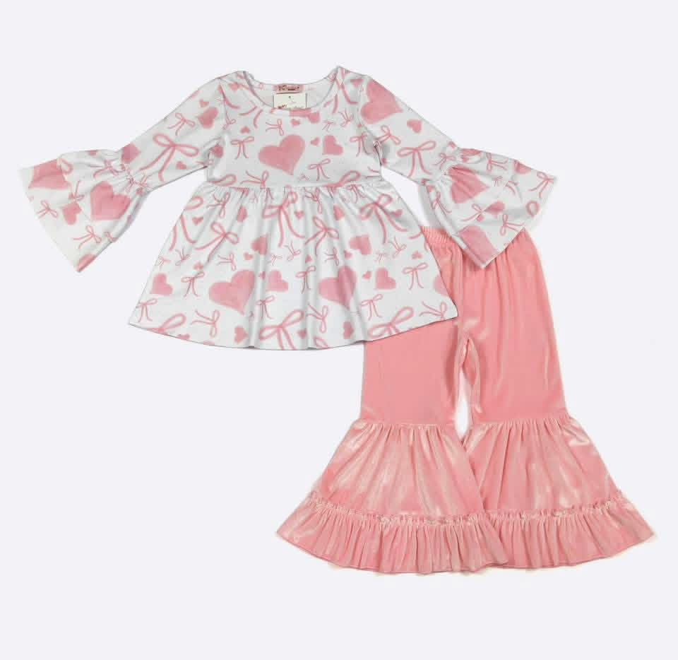 Pink Velvet Heart Girls Set By Clover Cottage
