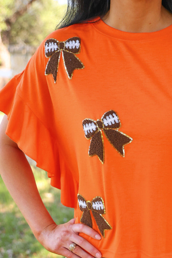 PREORDER- Sideline Sparkle Ruffle Top- Orange