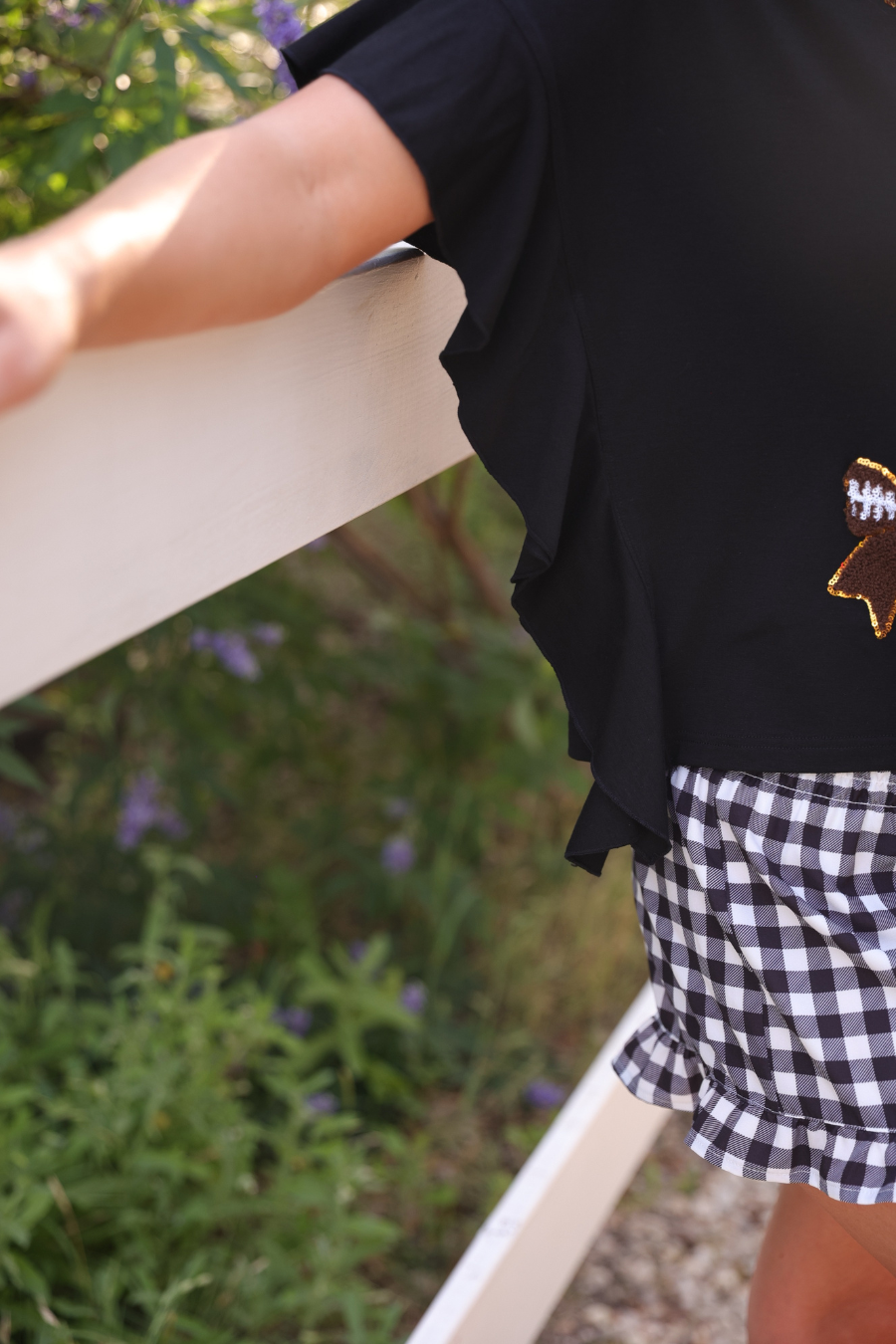 PREORDER- Sideline Sparkle Ruffle Top- Black