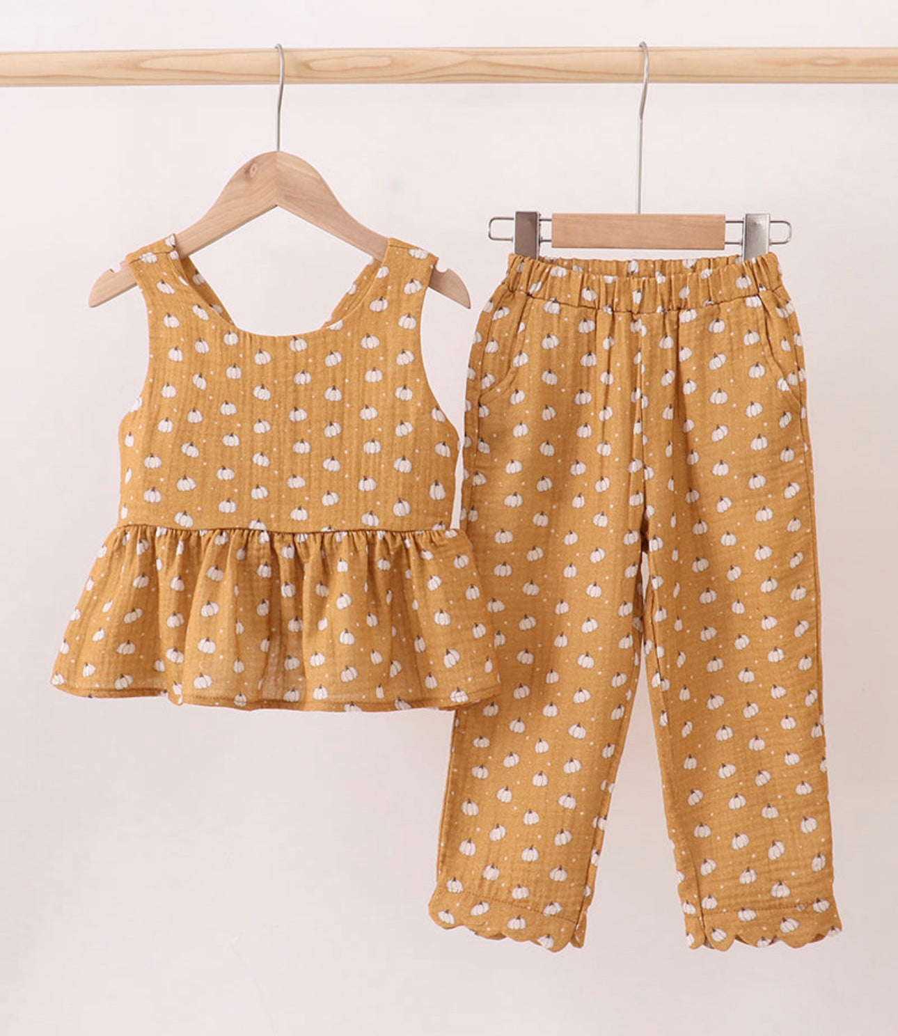 Premium Pumpkin Print Muslin Pants Set