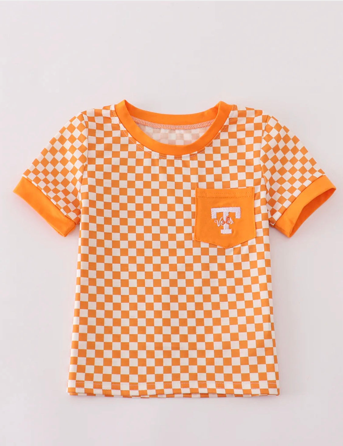 Orange Tennessee Go VOLS Embroidered Checkered Top