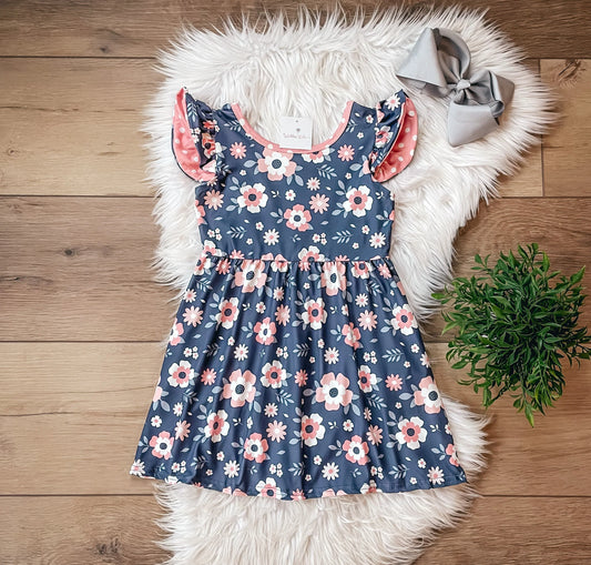 Spring Coral Floral Bow Back Dress by Wellie Kate