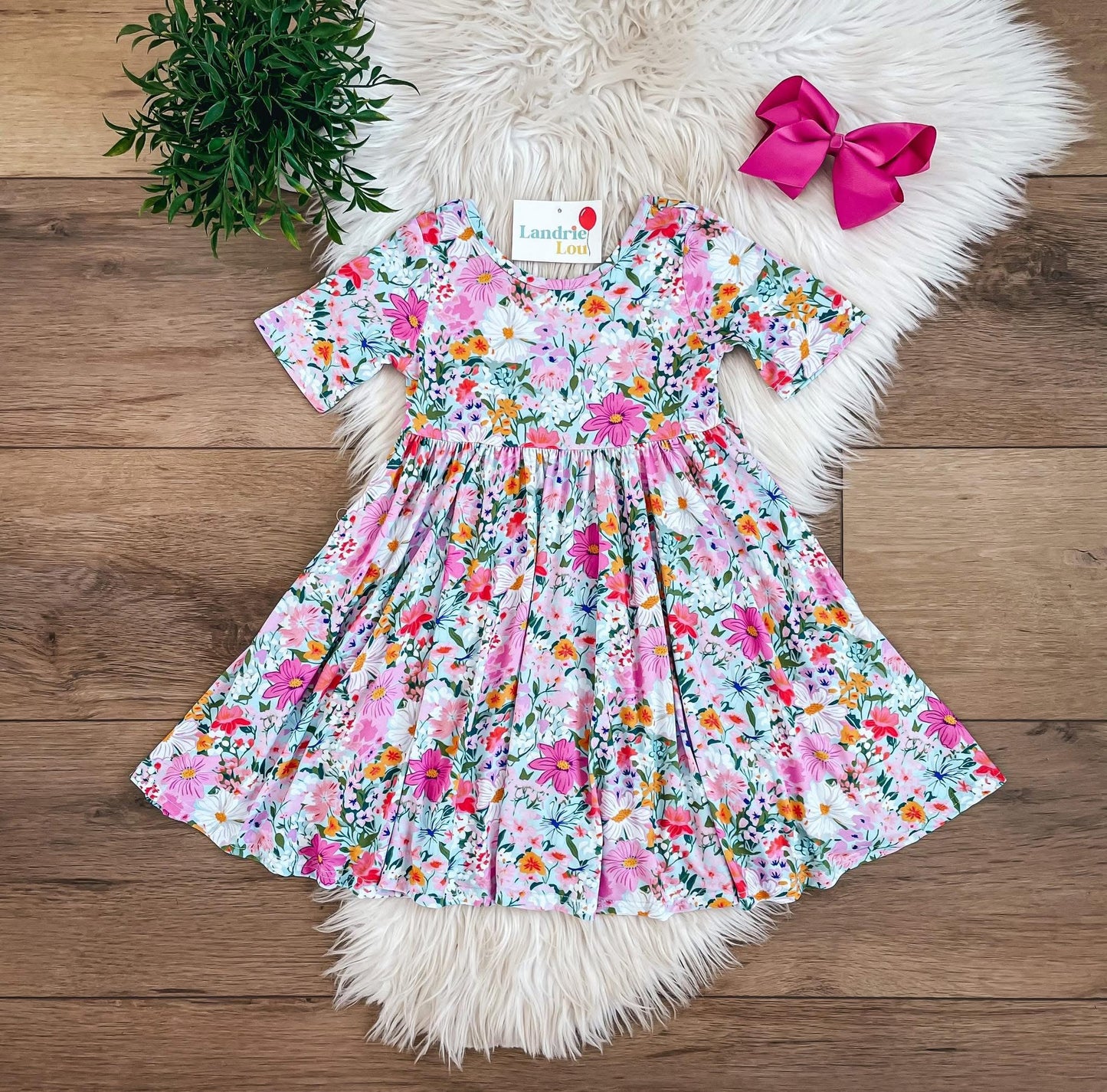 Pink & Blue Floral Twirl Dress By Landrie Lou