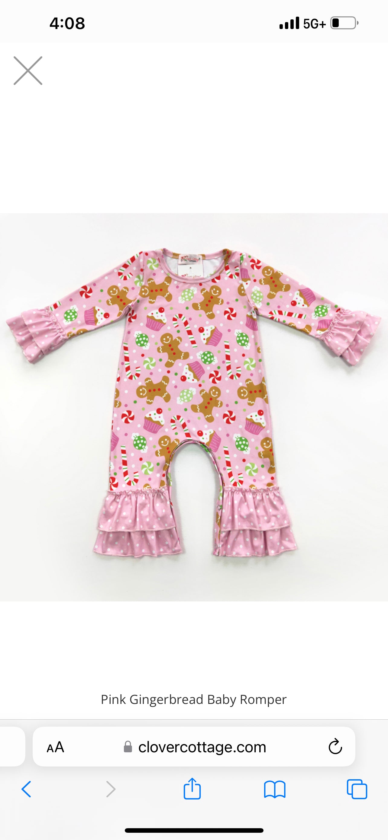 Pink Gingerbread Baby Romper by Clover Cottage