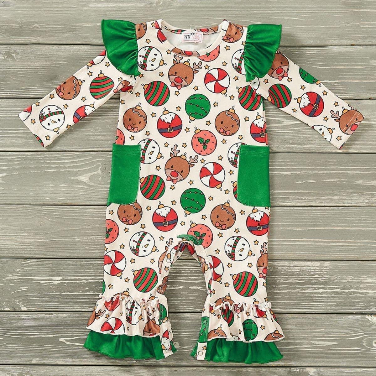 Pre-Order Christmas Ornaments Infant Romper (Girls) by Pete + Lucy