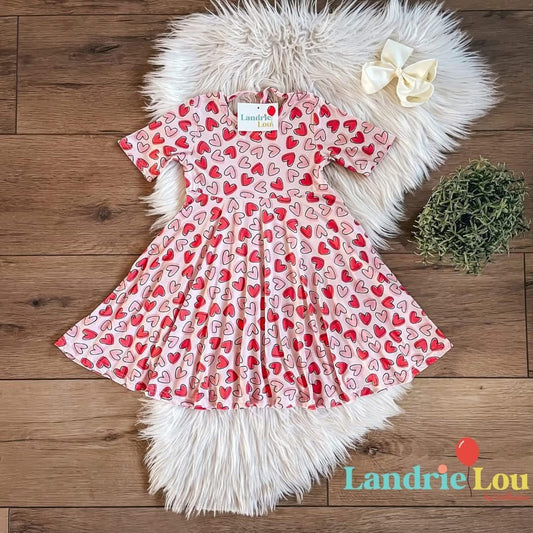 Blushing Hearts Twirl Dress by Landrie Lou
