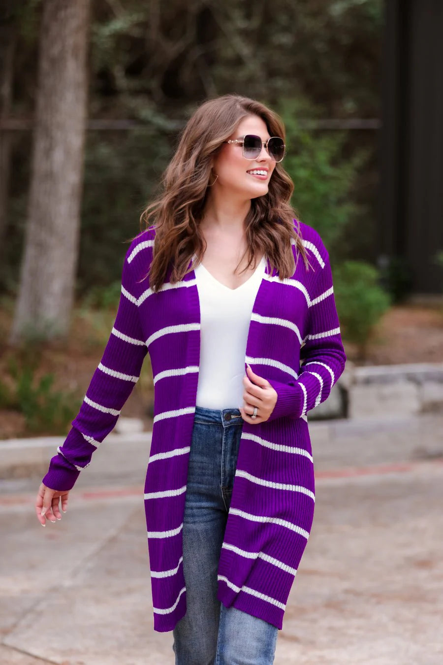 Amber Lightweight Striped Cardigan (Plum)