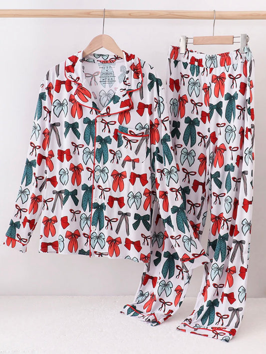Red Bow Bamboo Mom Pants Set