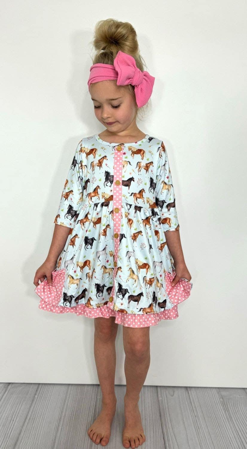Aqua Horse Dress By Clover Cottage